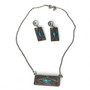 Silver and Turquoise Southwestern Boho Necklace and Earring Jewelry Set